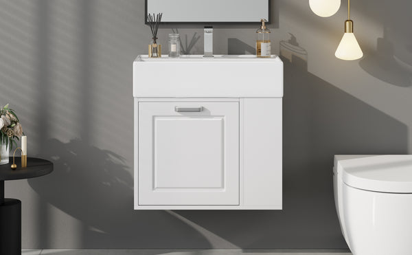 English Elm Christopher Knight Home® - 21.8" Wall-Mounted Bathroom Vanity with Ceramic Sink, Soft-Close Drawer, Adjustable Shelves & Tissue Holder White N759P292550K
