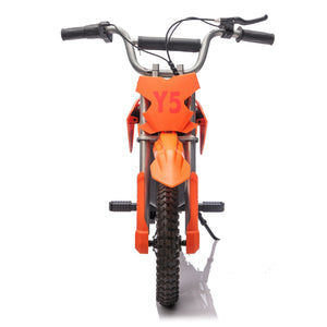 English Elm 24v 250w Kids Off-road Electric Motorcycle with Led Lights Bluetooth and Rear Suspension Orange W1578P203982