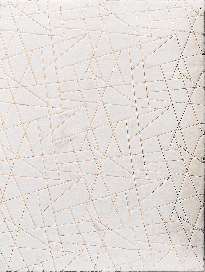 English Elm Luxury Faux Chinchilla Area Rug - Soft White With Gold-Gilded Geometric Design, Machine Washable Comfort B030P233687