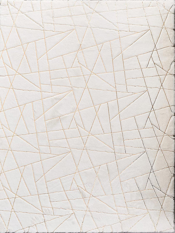 English Elm Luxury Plush Faux Fur Area Rug - Machine Washable White & Gold Geometric Design For Modern Spaces B030P233686