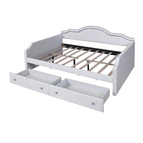 English Elm Full Size Upholstered Daybed With Led Accent, 2 Storage Drawers, Velvet Finish In Elegant Beige N7500001852A