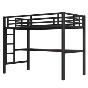 English Elm Metal Twin Loft Bed With Integrated Desk, Power Outlet, Led Lights - Space-Saving Design In Black W1580P372863