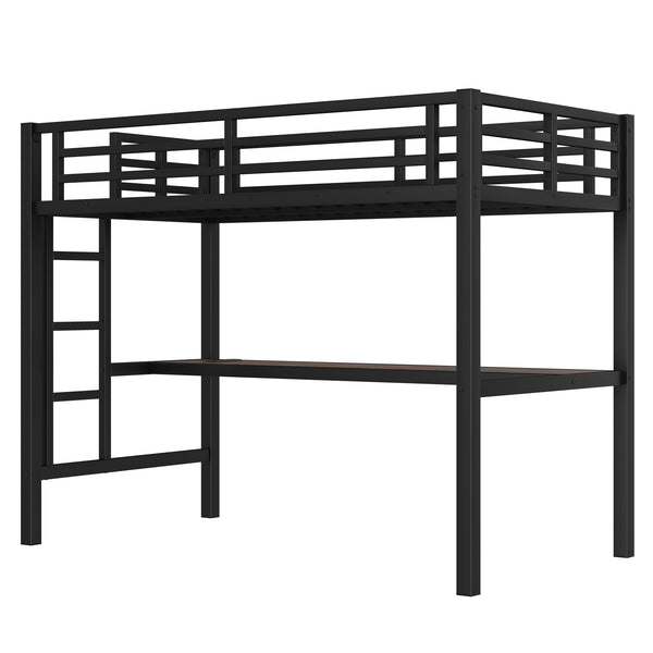 English Elm Metal Twin Loft Bed With Integrated Desk, Power Outlet, Led Lights - Space-Saving Design In Black W1580P372863