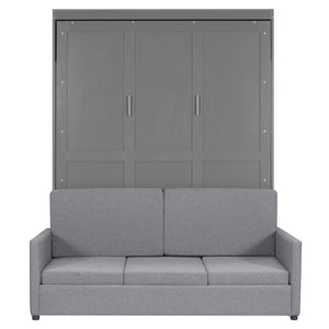 English Elm Queen Murphy Bed with Linen Cushion Sofa Folds Flat for Studio or Guest Room LP000891AAE
