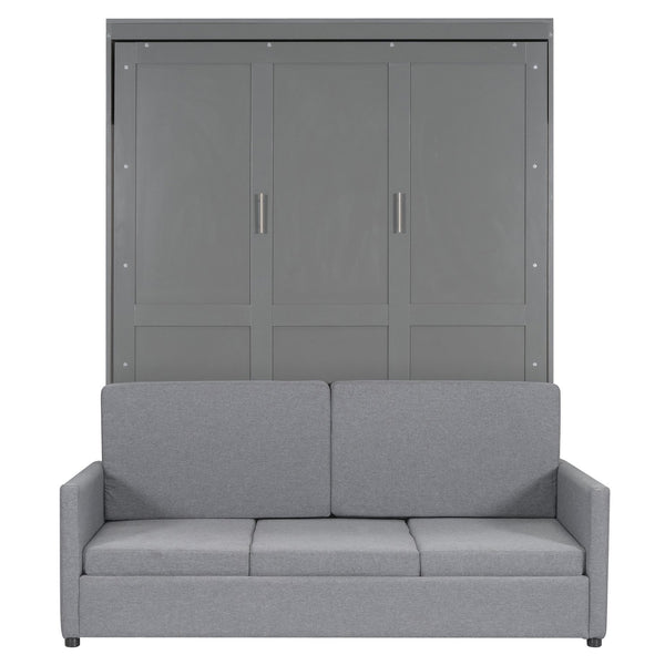 English Elm Queen Murphy Bed with Linen Cushion Sofa Folds Flat for Studio or Guest Room LP000891AAE