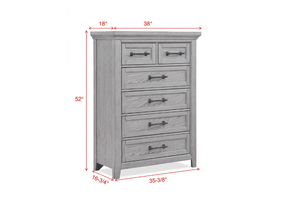 English Elm Contemporary Elegant Tall Chest 38x18x52 in Gray Finish Wooden Bedroom Dresser with Metal Pulls Light Gray 22 L x 42 W x 53 H B011P228542