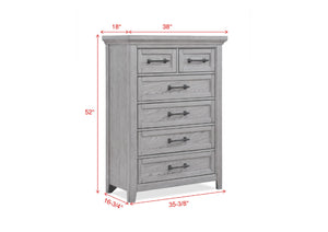 English Elm Contemporary Elegant Tall Chest 38x18x52 in Gray Finish Wooden Bedroom Dresser with Metal Pulls Light Gray 22 L x 42 W x 53 H B011P228542