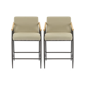 English Elm Christopher Knight Home® - Counter Stool Mid-Century Modern Set of 2 with Metal Frame, Soft Cushions & Solid Wood Armrests Espresso,khaki N771P247153V