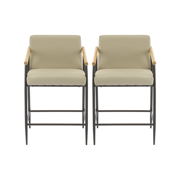 English Elm Christopher Knight Home® - Counter Stool Mid-Century Modern Set of 2 with Metal Frame, Soft Cushions & Solid Wood Armrests Espresso,khaki N771P247153V
