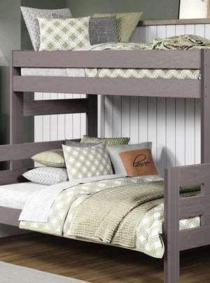 English Elm Gray Twin Bunk Bed Rustic Plank Wood Brazilian Pine Solid Wood Ladder Headboard Footboard, 78"W x 61"H Gray 43 L x 4 W x 37 H B2741S00287