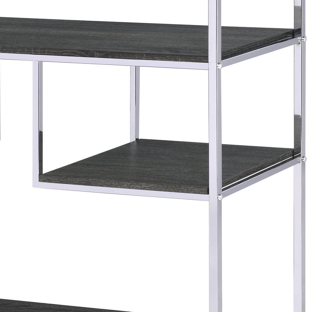 English Elm Vonara Rustic Gray Oak Bookshelf with Chrome Frame — 7 Open Shelves, Etagere Style Storage Appeal B2726P256367