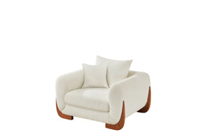 English Elm Upholstery Sherpa Tweed Armchair with Oak Legs for Living Room - Deep 27.5" Lounge Seat, Removable Cushion Beige W2817P331356