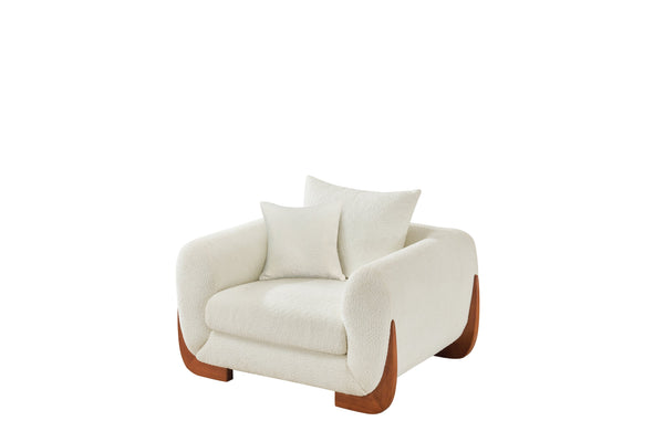 English Elm Upholstery Sherpa Tweed Armchair with Oak Legs for Living Room - Deep 27.5" Lounge Seat, Removable Cushion Beige W2817P331356