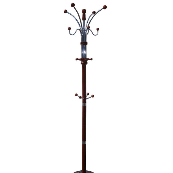 English Elm 73" Tall Chrome and Wood Coat Rack with 60 lb Capacity, Composite Wood Finish, Elegant Entryway Organizer Cherry B072115912