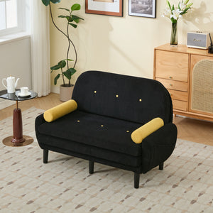 English Elm Black corduroy loveseat sofa with adjustable recline, hidden USB armrest, foam comfort & storage pockets W570P333064