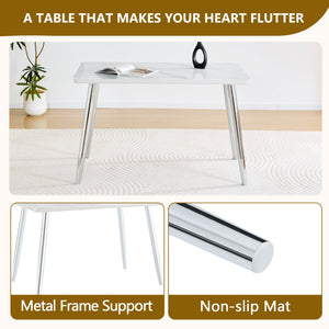 English Elm Table and Chair Set Marble Glass Top Six Ghost Seats Silver Legs Modern Dining W1151S04644