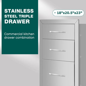 English Elm 14"x20"x23" Stainless Steel Outdoor Kitchen Three Drawer Cabinet for Courtyard Cooking Spaces W3167P303254