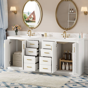 English Elm 72'' Modern Bathroom Vanity Set With Ceramic Sink, Solid Wood Frame, Soft-Close Drawers & Doors N710SS00013K