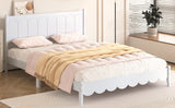 English Elm Queen Size Wood Platform Bed Frame, Retro Style Bed With Rectangular Headboard,No Need Box Spring,White