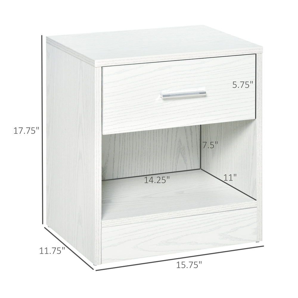 English Elm Side Table with Pull Drawer Open Shelf White Wood Grain Finish for Small Spaces T3971P405160
