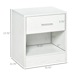 English Elm Side Table with Pull Drawer Open Shelf White Wood Grain Finish for Small Spaces T3971P405160