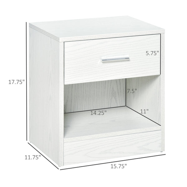 English Elm Side Table with Pull Drawer Open Shelf White Wood Grain Finish for Small Spaces T3971P405160