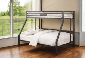 English Elm Limbra Sandy Finish Twin XL/Queen Bunk Bed with Metal Frame, Built-In Ladder, Full Guard Rail Durable Black 63 L x 19 W x 4 H B2726S00208