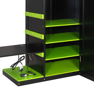 English Elm Full Size Loft Bed with Rgb Lighting Usb Charging Desk Wardrobe and Storage Shelves Green LT000387AAF