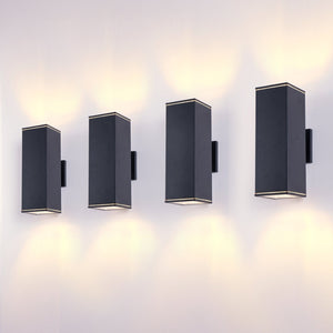English Elm 12in Matte Black Aluminum Outdoor Wall Sconces up Down Lighting for Porch Patio Set of 4 W2312P416011