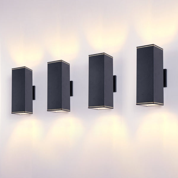 English Elm 12in Matte Black Aluminum Outdoor Wall Sconces up Down Lighting for Porch Patio Set of 4 W2312P416011