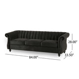 Christopher Knight Home® - Noble House - - 84-Inch Black 3-Seater Velvet Sofa – Button Tufted With Nailhead Trim, Curved Backrest, And Rolled Arms, Stylish And Elegant Couch For Modern Living Rooms, Durable Upholstery, Luxury Design