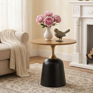 English Elm 23.6 Inch Round Side Table with Metal Base Warm Grain Top for Living Room or Office Wood W2920P407666