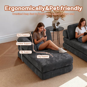 English Elm 104" Boneless Chenille Sectional Sofa with Chaise Deep Memory Foam Seats Living Room Dark Grey W3565S00023
