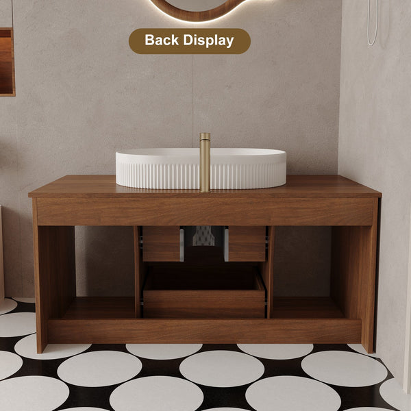 English Elm Modern 39.4" Wall-Mounted Floating Vanity With Oval Sink, Soft-Close Drawers & Open Shelf Storage W3136S00028
