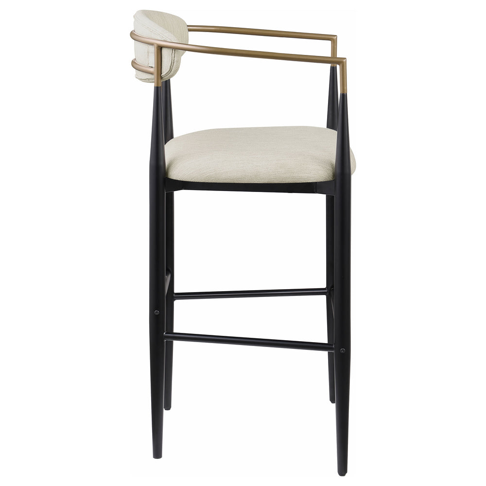 English Elm Renfroe Mid-Century Fabric Upholstered Bar Stool Set of 2 with Padded Back, Footrest and Black Base Beige B062P299974