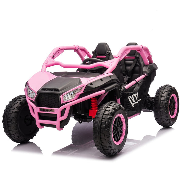 English Elm 24v Two Seater Kids Utv with Parental Remote Dual Motors Four Wheel Suspension Led Pink W1578P198434