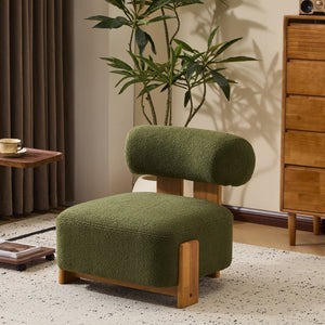 English Elm 27.25" Boucle Lounge Chair Solid Wood Frame Rolled Back Sculptural Living Room Accent N767P354792G