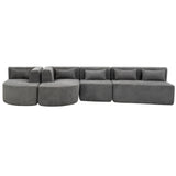 English Elm 143.7" Upholstered Sofa Free-Combined Sofa Couch With Two Chaise Lounge and Five Back Pillows For Living Room, Light Gray