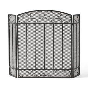 English Elm Christopher Knight Home® - FIRE Decorative Iron Fireplace Screen with Durable Mesh Shield and Classic Curved Frame for Safety and Style Black+Silver 65184.00BLKSILV