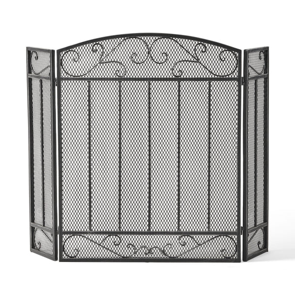 English Elm Christopher Knight Home® - FIRE Decorative Iron Fireplace Screen with Durable Mesh Shield and Classic Curved Frame for Safety and Style Black+Silver 65184.00BLKSILV