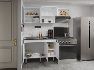 English Elm Oceana 2-Pc Kitchen Cabinet Set with Stainless Sink, 8 Shelves, 3-Door Base & 5-Door Wall White B200S00434