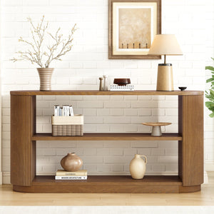 English Elm Mirod Fluted Ash Veneer Console Table with Three Open Tiers for Entryway N760P281359D