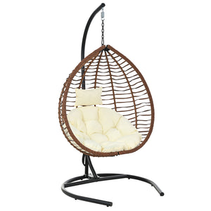 English Elm U_style Wicker Hanging Egg Chair with Stand Foldable Indoor Outdoor Swing Seat Brown+Beige N711P389502K