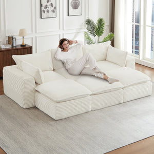English Elm Cloud Corduroy Sectional Sofa Plush Modular L-shape with Ottoman for Living Room W2339S00139