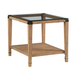 English Elm Modern Tempered Glass Top End Table Brown Wood Frame with Open Shelf for Living Room B011P459321