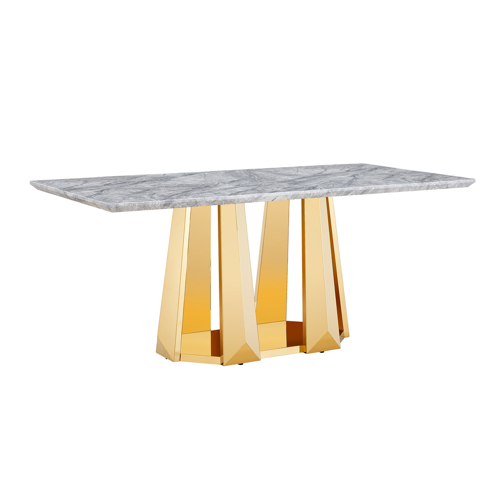 English Elm Marble Dining Table For 6-8, 70'' Rectangle Faux Marble Top With Gold Stainless Steel Base, Modern Elegance W3456S00012