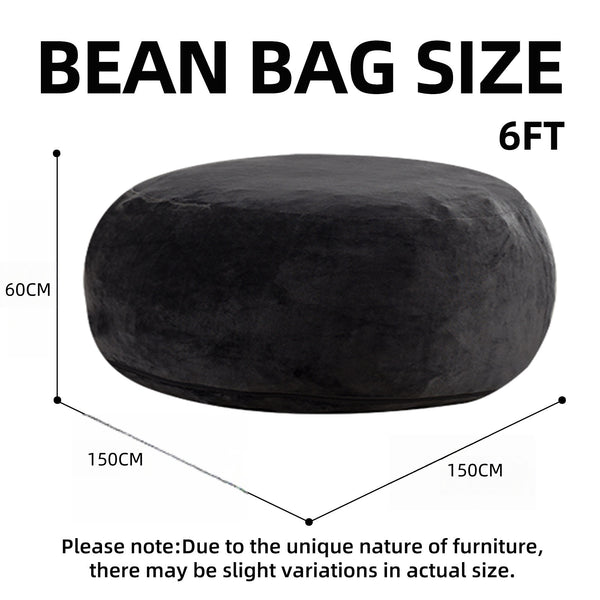 English Elm 6ft Round Memory Foam Bean Bag Lounge Chair with Washable Flannel Cover for Adults Black W3737P422840