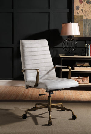 English Elm Duralo Vintage Off White Top Grain Leather Office Chair – 360° Swivel, Adjustable Height, Cushioned Comfort B2726P346935