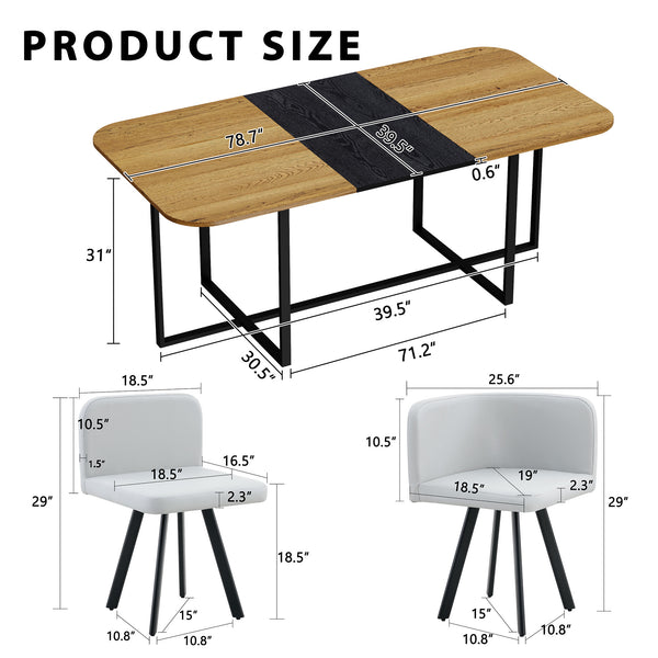 English Elm 9-piece Square Dining Set Two-tone Wood Grain Table with Gray Pu Leather Chairs W3875S00138