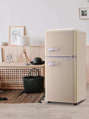 English Elm 3.5cu.ft Two Door Compact Mini Fridge Wood Finish Freezer Dorm Bar Office Cream W1002P210648
